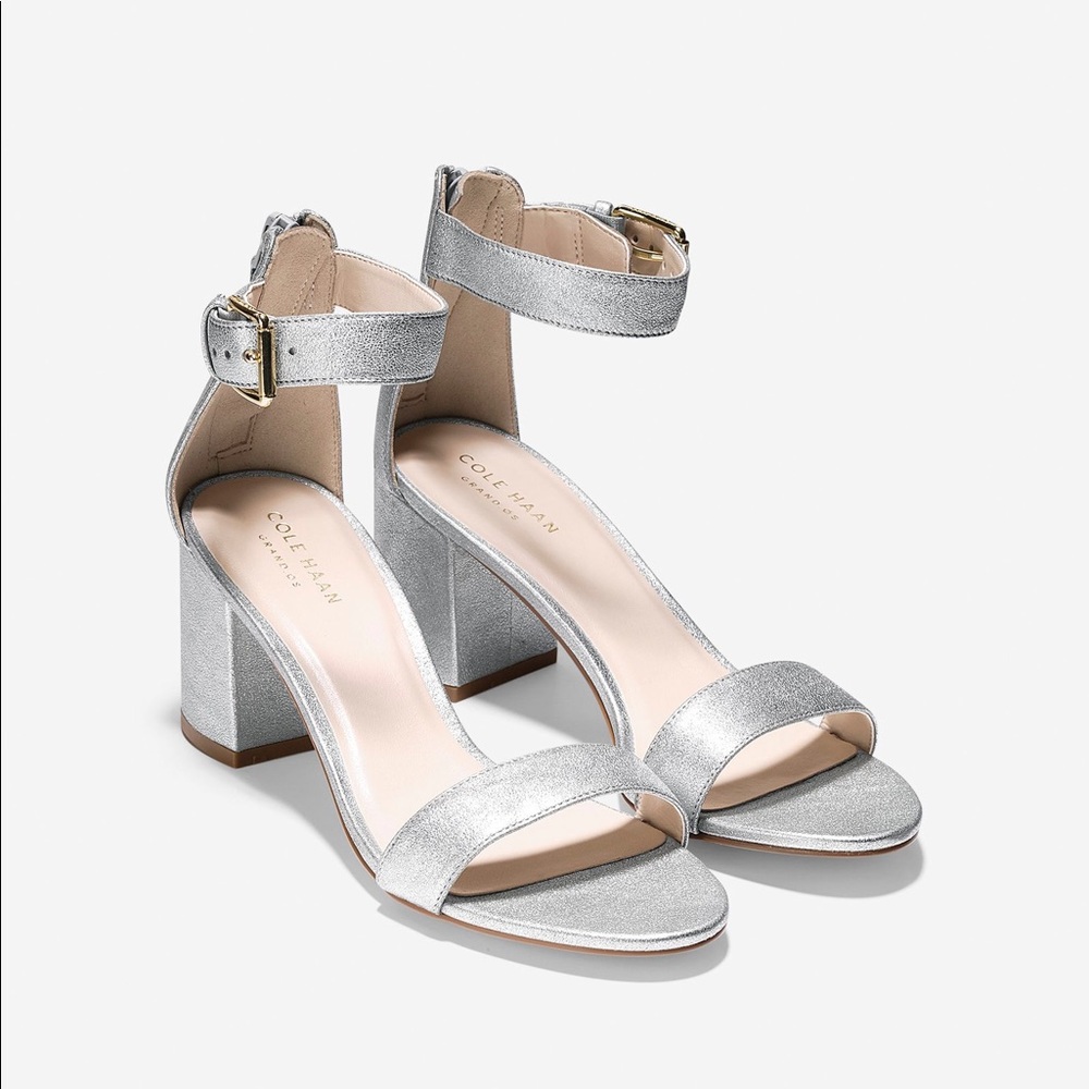 Cole Hann Clarette Silver Block Heel Sandals